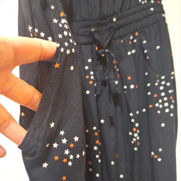 SANDRO ruffle jumpsuit sleeveless elastic waist black pink white stars medium - Picture 2 of 10